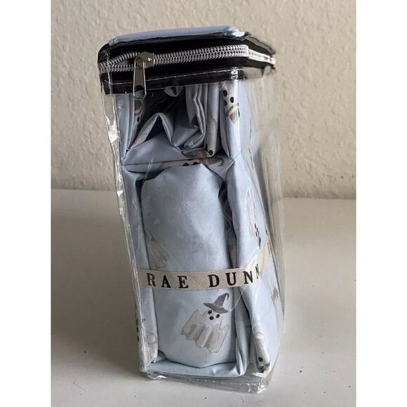 4 Pc Rae Dunn Halloween QUEEN Sheet Set Halloween Ghosts With Hats Boo Bats Blue - Picture 5 of 12